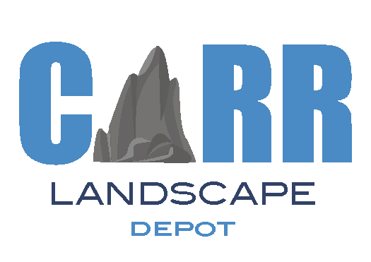 Logo with stylized rock between bold "C" and "RR." Text below reads "LANDSCAPE DEPOT" in blue. Simple, professional design.