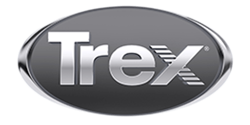 Logo featuring the word "Trex" in silver, embossed letters on a dark oval background, with shiny, metallic edges. High-resolution graphic design.